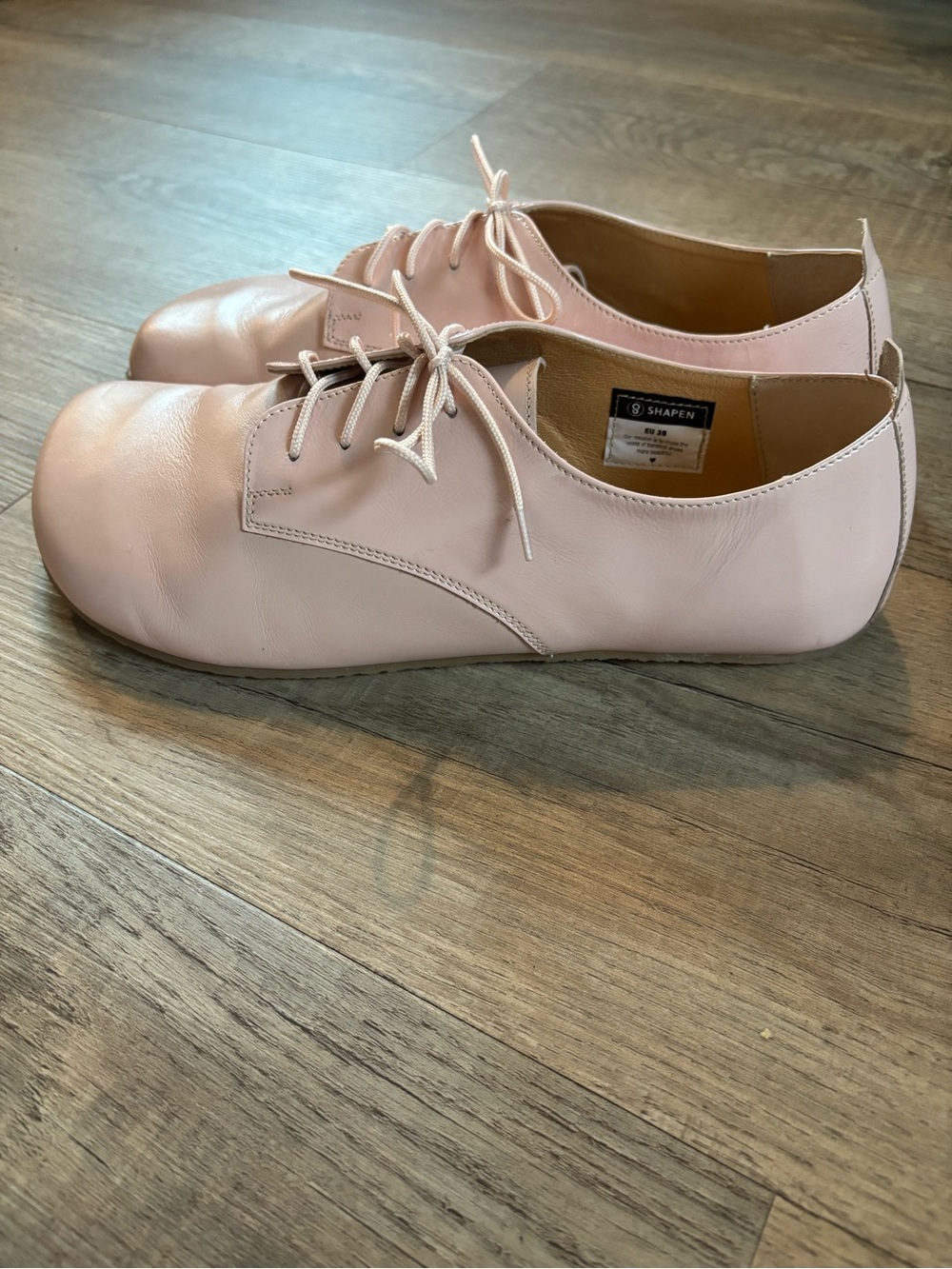 Women’s Blush Pink Lace-Up Leather Oxfords Barefoot Style - Picture 6 of 14